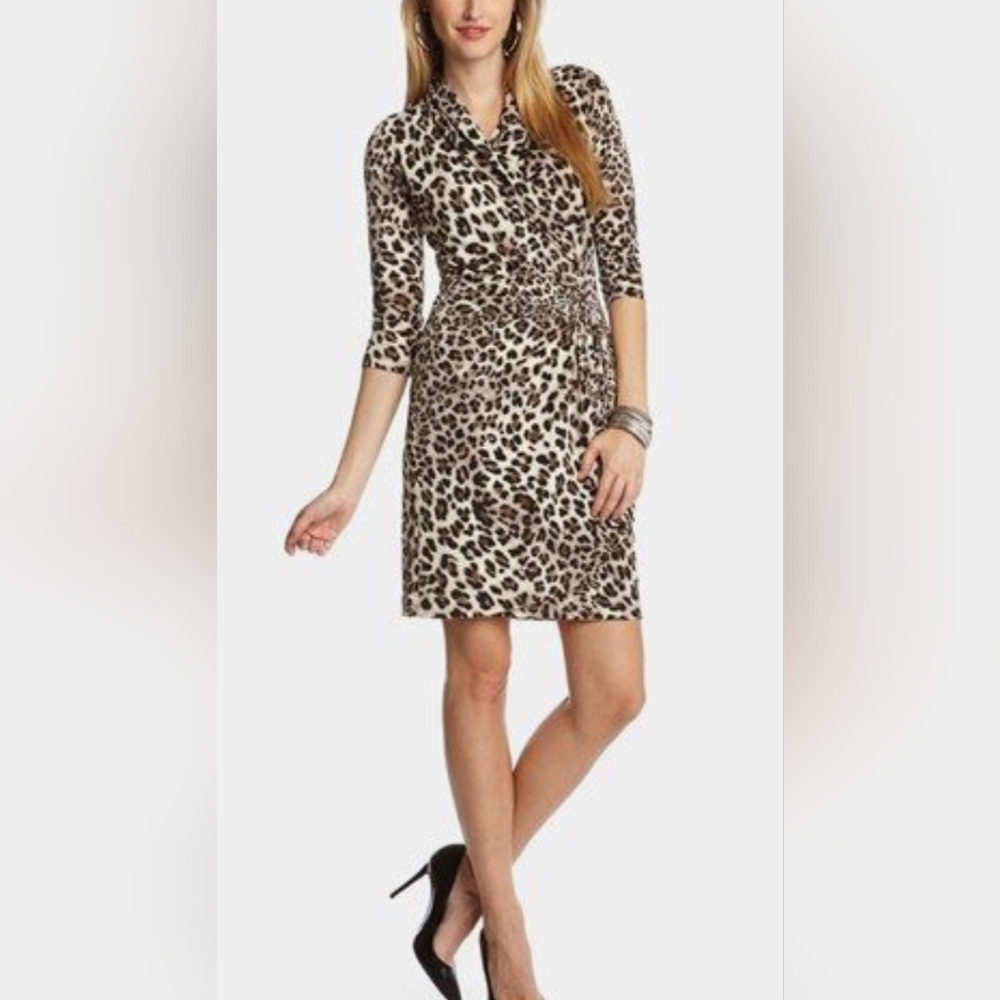 Karen Kane Leopard Cascade Wrap Dress Animal Print Ruched, 3/4 Sleeves Nordstrom